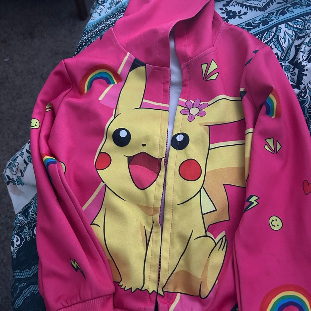 Pink Pikachu Hoodie with Rainbow Accents